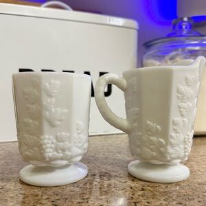 Vintage Westmoreland Milk Glass creamer and sugar dispenser